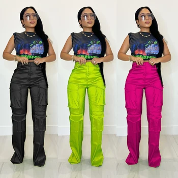 Атласные брюки-карго с карманами, элегантные повседневные брюки Y2K 2023, женская роскошная зимняя модная одежда, женские розовые сексуальные брюки