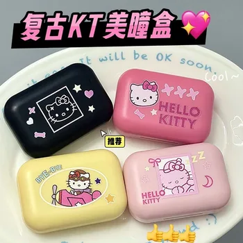 Коробка-компаньон для контактных линз в стиле Ins с милым мультяшным рисунком Hello Kitty, маленькая и портативная, с высоким номиналом и зеркальной коробкой для зрачков