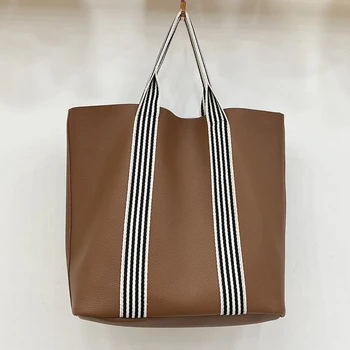 Повседневные сумки-тоут для женщин, роскошные дизайнерские сумки-портмоне, новинка 2023 года, из искусственной кожи в полоску, с внутренним карманом, сумка-мессенджер на плечо двух размеров