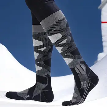 Зимние Мужские Женские лыжные носки с подогревом, теплые шерстяные носки для велоспорта, футбола, сноуборда, Утолщенные носки с высокой впитывающей способностью
