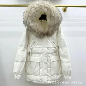 Пуховики средней длины, легкая куртка с полуприлегающим воротником из белой утки, Повседневные парки свободного кроя в Корейском стиле, пуховик T258