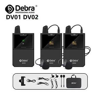 Debra DV01 DV02 Двухканальный UHF Беспроводной Петличный Микрофон с Мониторингом 50 М для DSLR Камеры Смартфона Запись в Реальном времени