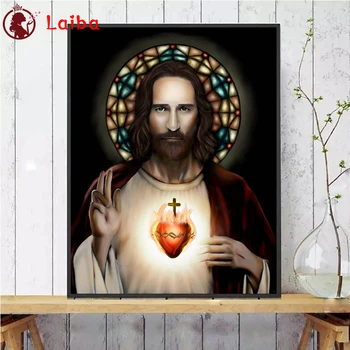Алмазная мозаика Изображение Священного Сердца Иисуса Католической религии Алмазная живопись Вышивка крестом Вышивка Рукоделие Настенное искусство