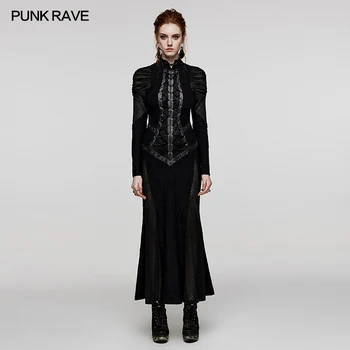 ПАНК-РЕЙВ, женское готическое V-образное платье со стоячим вырезом, декадентское сексуальное длинное платье для вечеринок, клубные вечерние платья на Хэллоуин, осень / зима