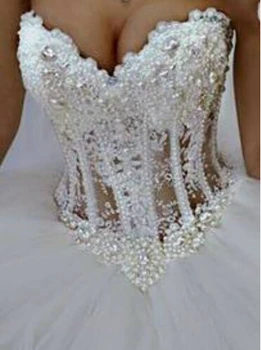 Роскошное бальное платье с жемчугом на заказ, свадебное платье с прозрачными кружевными аппликациями, свадебное платье