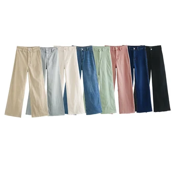 Женская новинка 2023 года, модные Многоцветные эластичные джинсы с высокой талией и прямыми штанинами, винтажные джинсовые брюки с застежкой-молнией, поношенные джинсовые брюки Mujer
