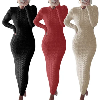 2023 Женское Вязаное платье-свитер, водолазка, осень-зима, теплый повседневный джемпер с длинным рукавом, длинное платье для женщин, Robe Femme