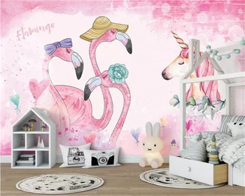 Beibehang Пользовательские стены детской комнаты 3d обои розовый фламинго единорог Гостиная Спальня Фон 3D Обои tapeten