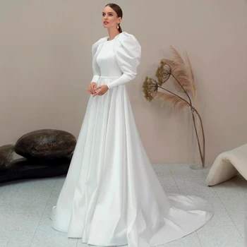 Вечерние свадебные платья Eightree Атласное платье невесты с длинным рукавом 2023 с круглым вырезом и шлейфом Свадебные вечерние бальные платья для выпускного вечера Плюс размер