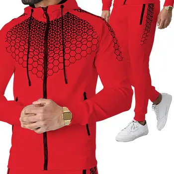 Комплект мужских пальто и брюк, женский комплект спортивной одежды с принтом в виде пчелиных сот, кардиган с капюшоном, спортивные штаны с эластичной резинкой на талии, стильные для активных людей