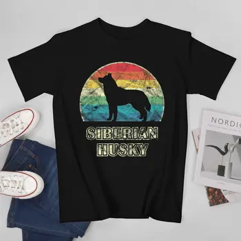 Больше дизайна, Винтажная собака Сибирский хаски, мужские футболки, футболки с круглым вырезом, Женская одежда для мальчиков, 100% Хлопок