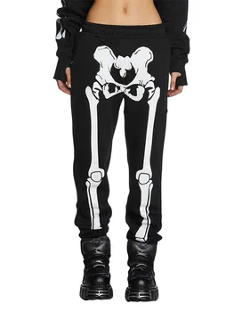 Женские тренировочные брюки со скелетом и черепом на Хэллоуин, джоггеры с эластичной талией, эстетичные мешковатые брюки-карго, уличная одежда