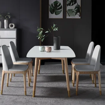 Мраморный обеденный стол и стулья в скандинавском стиле из бревенчатого ясеня Прямоугольная мебель для гостиной в продаже