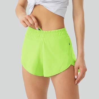 Женские спортивные шорты для йоги яркого цвета Lulu с подкладкой и 3-дюймовым боковым карманом на молнии, шорты для бега, тренировки в тренажерном зале.