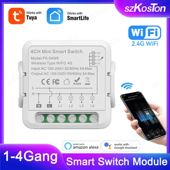 Модуль Tuya WiFi Smart Switch 1/2/3/4 Gang Автоматизация умного дома DIY Breaker 2-полосное управление для Alexa Google Home Alice