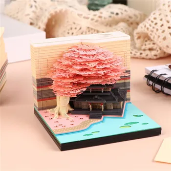 EZONE Домик на дереве 3D Записная книжка 3D Календарь со светом 2024 Блокнот для заметок Офисные бумажные заметки Креативный подарок на свадьбу День Рождения