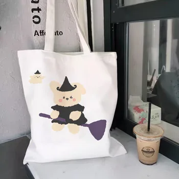 Женская сумка для покупок с милым рисунком из набивного холста, повседневный повседневный магазин, высококачественная Корейская сумка для покупок в стиле Харадзюку, Новый стиль