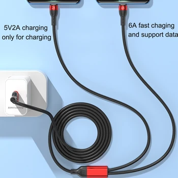Быстрый USB Type-C мощностью 66 Вт, кабель для зарядки автомобильного телефона, портативный шнур от 1 до 2 для планшетов, провод питания 1,5 м 4,92 фута