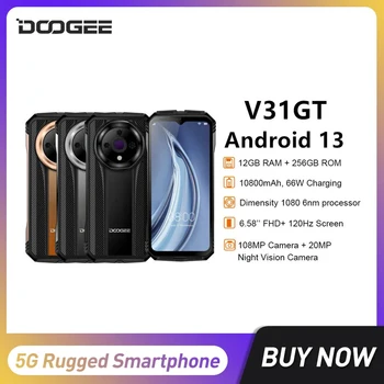 DOOGEE V31GT 5G Прочный Смартфон Восьмиядерный 12 ГБ + 256 ГБ 6,58 Дюймов Android 13 Мобильный Телефон Тепловизионная Система 50 МП 10800 мАч NFC