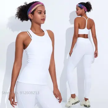 Женская одежда для йоги, белые обтягивающие штаны для йоги, сексуальные тренировочные топы, эластичный спортивный бюстгальтер, комплект из 2/3 предметов, облегающие леггинсы для фитнеса, костюм