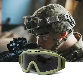 Ударопрочные Пустынные Тактические защитные очки для наружного применения, Пылезащитные от Саранчи, 3 Линзы для военных очков, Спортивная стрельба на мотоцикле