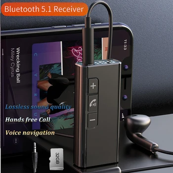 Адаптер Bluetooth 5.1 Aux Беспроводной автомобильный BT-приемник, Цифровой дисплей, разъем 3,5 мм, Аудио, музыка, микрофон, Адаптер громкой связи, Поддержка TF-карты