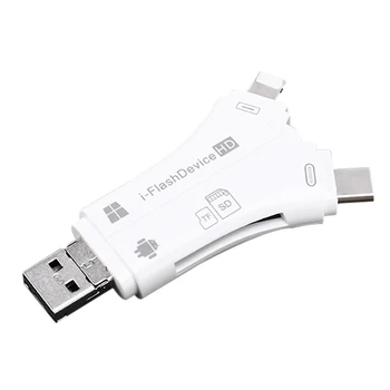 Флэш-накопитель 4 В 1 I USB-кард-ридер для Iphone 5 6 7 8 X 11 12 13 14 для устройства чтения карт SD TF
