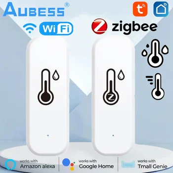 Умный датчик температуры и влажности Tuya Wifi/zigbee, внутренний гигрометр, детектор термометров, Голосовая сигнализация для Alexa Google Home