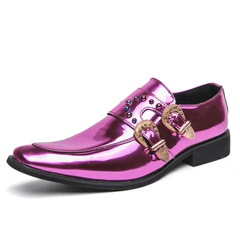 Элегантные вечерние туфли в британском стиле, лоферы на плоской подошве, мужские туфли Челси, роскошные фиолетовые мужские деловые туфли с острыми носками
