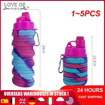 1 ~ 5ШТ цветов Портативная Складная силиконовая бутылка для воды с крышкой, Однотонный/Камуфляжный Складной чайник для спортивных путешествий