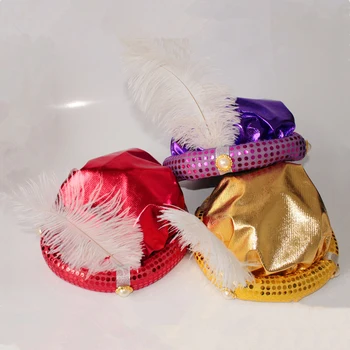 Шляпы Аладдина на Хэллоуин для вечеринок, костюмы для тематических выступлений взрослых и детей, аниме-косплей, шляпа с украшением из перьев для вечеринок