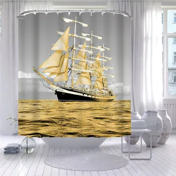 Скандинавская парусная лодка, водонепроницаемая и защищенная от плесени занавеска для душа, цифровая печать, занавеска для ванной комнаты, 10 крючков Cortina Ducha Baño