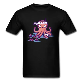 Мужские Футболки Crazy Tshirt Octopus Sushi С Коротким Рукавом Уличная Одежда День Влюбленных Круглый Вырез Из Чистого Хлопка Geek Топы Рубашки Оверсайз