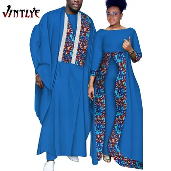 Одежда для пары на День Святого Валентина с африканским принтом, женское платье и мужской халат, комплект из трех предметов, Нигерийская свадебная одежда Wyq1061
