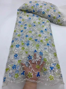 Роскошная Африканская кружевная ткань для жениха, расшитая бисером из пайеток 2024, высококачественная вышивка, Французское сетчатое тюлевое кружево для вечернего платья Jy