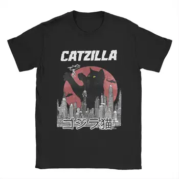 Футболки Catzilla Cat, мужская забавная футболка из чистого хлопка, футболка с круглым вырезом и коротким рукавом, одежда 4XL 5XL 6XL