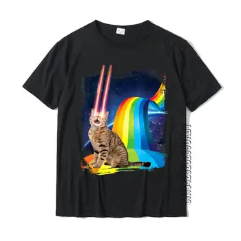 Футболка Laser Cat Rainbow, футболка Sci-Fi Space Geek для мужчин, хлопковые футболки с широким дизайном
