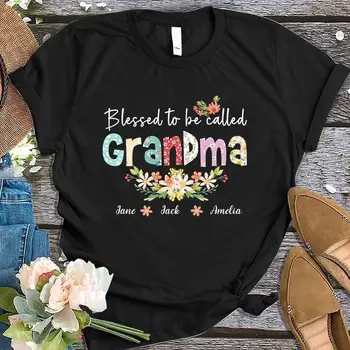 черный,, Футболка Blessed To Be Called Grandma, футболка для мамы, Крутая футболка для мамы,