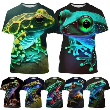 Модная футболка с 3D-печатью лягушки с мультяшным животным, Летняя красивая крутая футболка с амфибией, Забавные топы, тройники, Мужская детская одежда