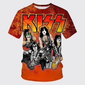 Модная 3D футболка Kiss Gene Simmons в стиле Харадзюку в стиле Хип-Хоп, Забавная Повседневная футболка Kiss Rock Band С коротким рукавом И круглым вырезом, футболка