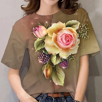 Летняя повседневная рубашка для девочек в стиле харадзюку с 3D-печатью, женский модный топ, Летняя короткая повседневная рубашка с круглым вырезом Y2K