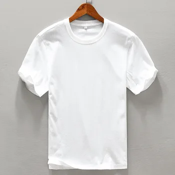 L08, летняя модная мужская белая футболка с коротким рукавом, Классический японский стиль, с круглым вырезом, Однотонная, простая, свободная, повседневная, премиум Базовая футболка