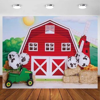 Красный фон для фотосъемки на ферме, ребенок, девочка-ковбой, Фермерский сарай, Животное, Детский душ, 1-й фон для вечеринки с Днем Рождения