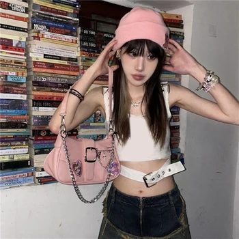 Сумка Harajuku Pink Star с ремешком, стильная и прочная женская сумка для подмышек, сумка через плечо из искусственной кожи, сумка для девочек в подарок