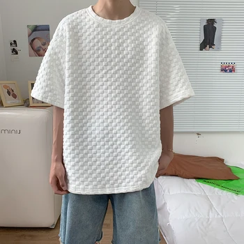 Мужская летняя модная свободная футболка Оверсайз 2024, мужские футболки с круглым вырезом и коротким рукавом, мужские однотонные футболки для отдыха F705