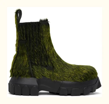 Темно-зеленые плюшевые высококачественные зимние мужские ботинки в стиле панк для мужчин, уличные ботинки, мужская теплая нескользящая эластичная мужская модная обувь 