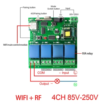 WiFi Реле дистанционного управления 4 канала Беспроводной модуль голосового переключателя