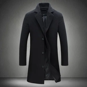 Осенне-зимние модные мужские шерстяные пальто, однотонное однобортное длинное пальто с лацканами, куртка, повседневное пальто, большие размеры, 5 цветов