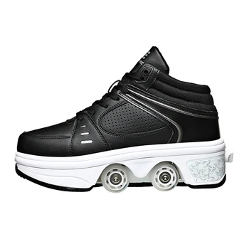 Детская деформируемая обувь на 4 колесах, Двухцелевые уличные роликовые кроссовки 2022, подарок для мальчиков и девочек, Перезаряжаемые красочные фонари