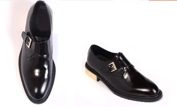 Новая модная обувь из натуральной кожи, деловая официальная мужская обувь с застежкой, черные мужские туфли с металлической пряжкой